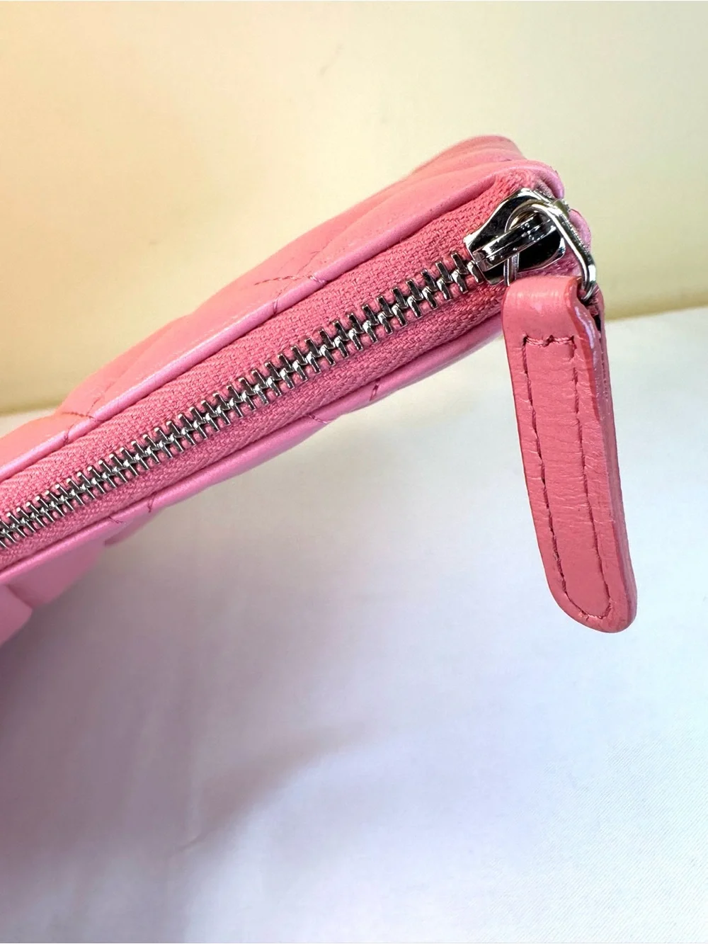 CHANEL Pink Quilted Lambskin Zip Pouch O-Case Fits Laptop, Box, card, #18 COA